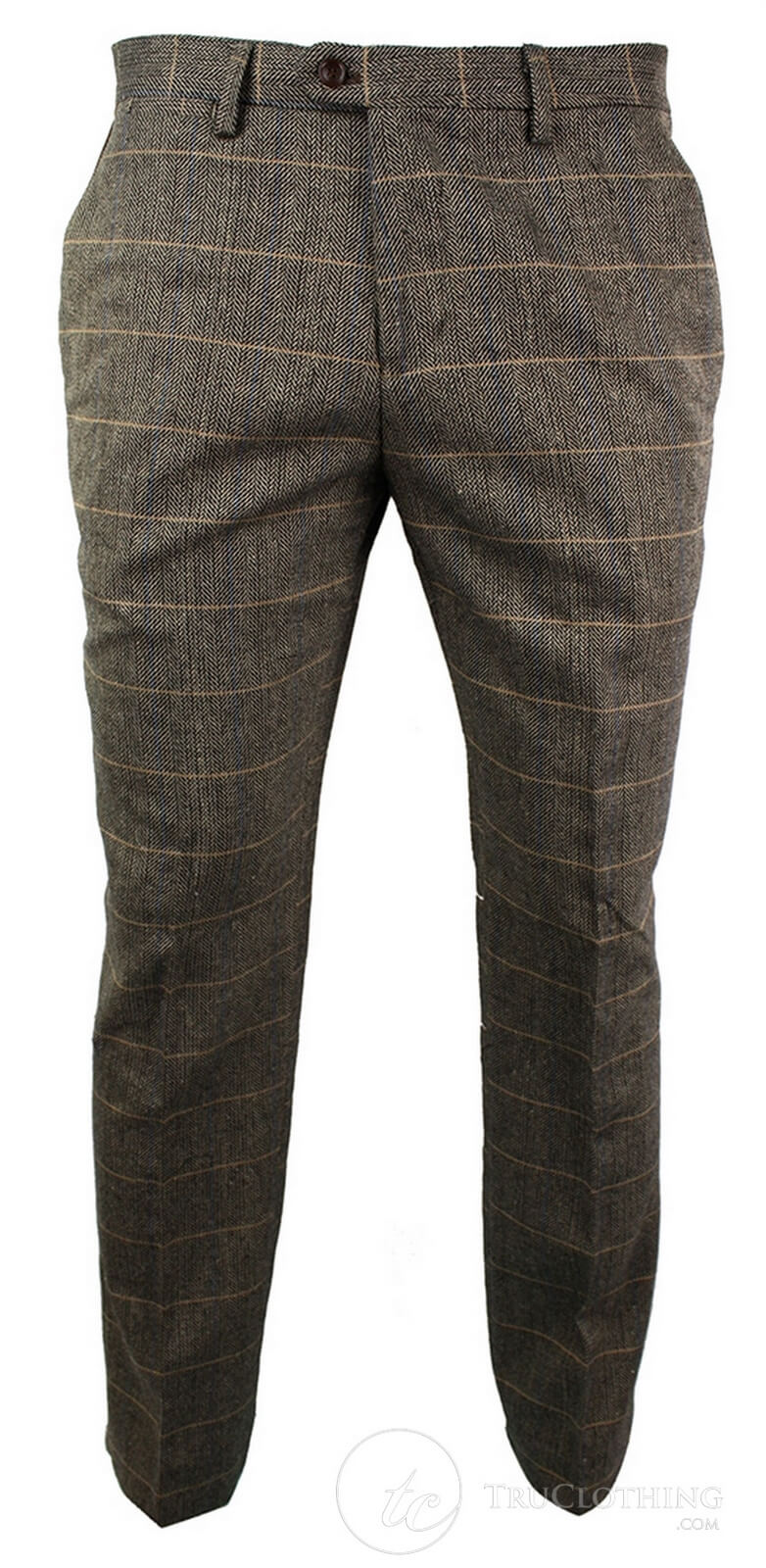 Dx-7 - Miesten tweed-ruutuhousut kalanruotokuviolla, ruskeanruskeat, normaalikokoiset