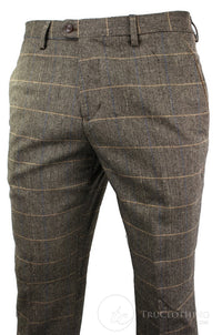 Dx-7 - Miesten tweed-ruutuhousut kalanruotokuviolla, ruskeanruskeat, normaalikokoiset