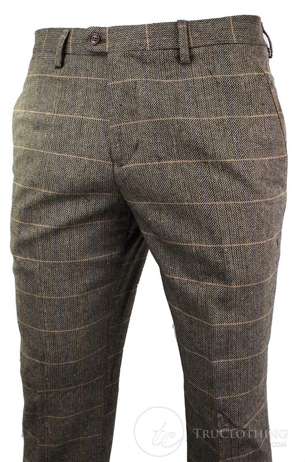 Dx-7 - Miesten tweed-ruutuhousut kalanruotokuviolla, ruskeanruskeat, normaalikokoiset