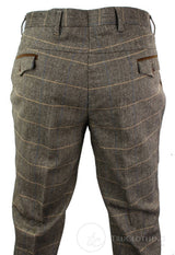 Dx-7 - Miesten tweed-ruutuhousut kalanruotokuviolla, ruskeanruskeat, normaalikokoiset