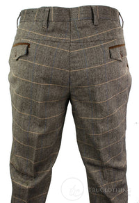 Dx-7 - Miesten tweed-ruutuhousut kalanruotokuviolla, ruskeanruskeat, normaalikokoiset