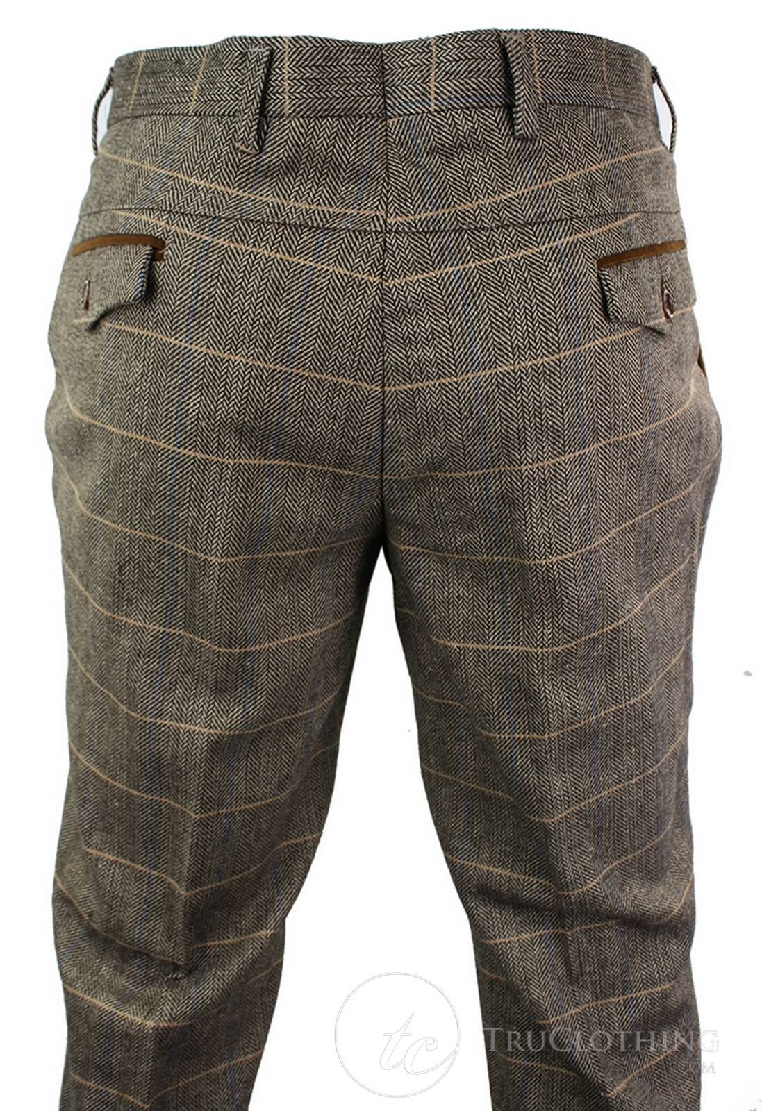 Dx-7 - Miesten tweed-ruutuhousut kalanruotokuviolla, ruskeanruskeat, normaalikokoiset