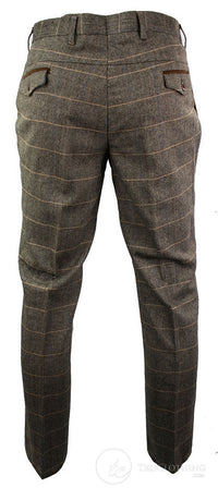 Dx-7 - Miesten tweed-ruutuhousut kalanruotokuviolla, ruskeanruskeat, normaalikokoiset