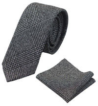 Vertaa väriä miesten tweed-kalanruotokuvioinen solmio taskuliina ruutukuvio klassinen harmaa