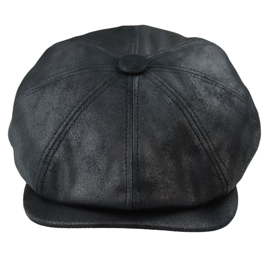 Miesten 8-paneelinen Razor Baker -poikien hattu PU-nahkaisilla blinders-newsboy-litteä lippis musta