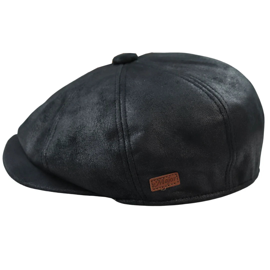 Miesten 8-paneelinen Razor Baker -poikien hattu PU-nahkaisilla blinders-newsboy-litteä lippis musta