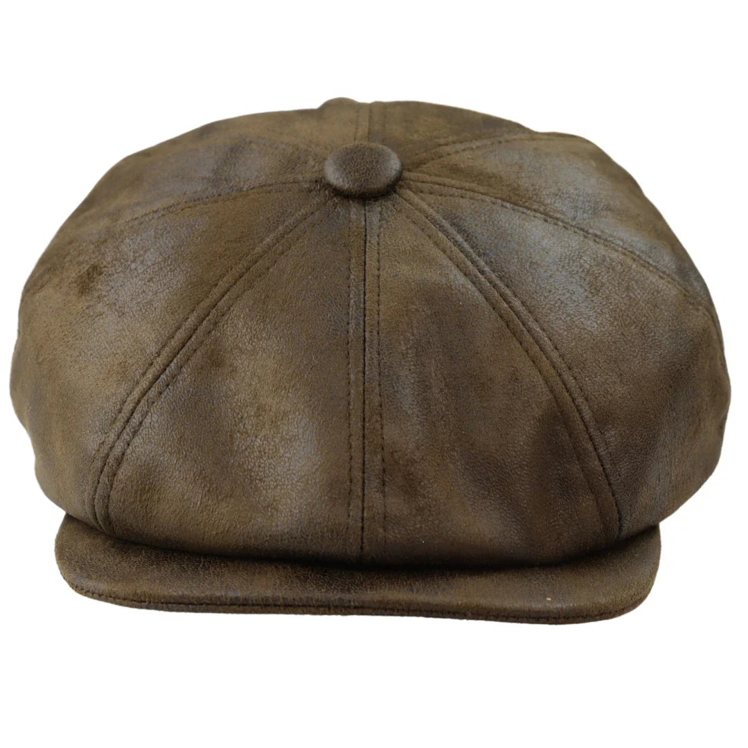 Miesten 8-paneelinen Razor Baker -poikien hattu PU-nahkaisilla blinders-newsboy-lippalakki, ruskea