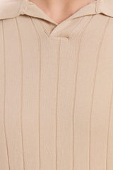 Miesten beige ribbineuleinen poolopaita
