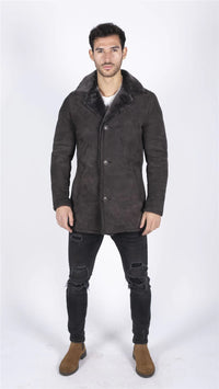 Miesten aito lampaannahkainen takki, ruskea, vintage-klassinen 3/4-takki, nappikaulus, v-aukkoinen