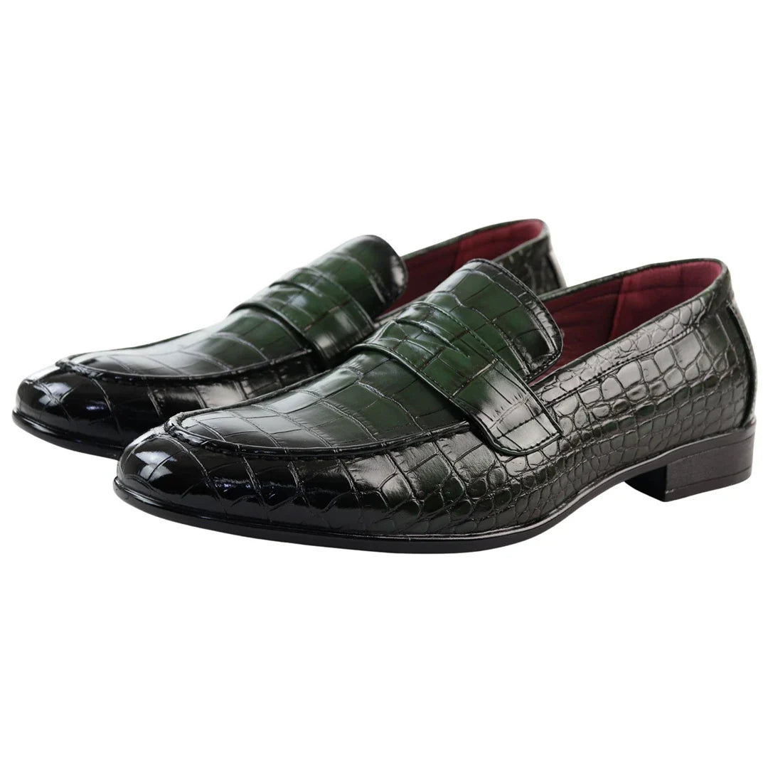 Miesten vihreät slip-on-loaferit muodollisille slip-on-tossuille