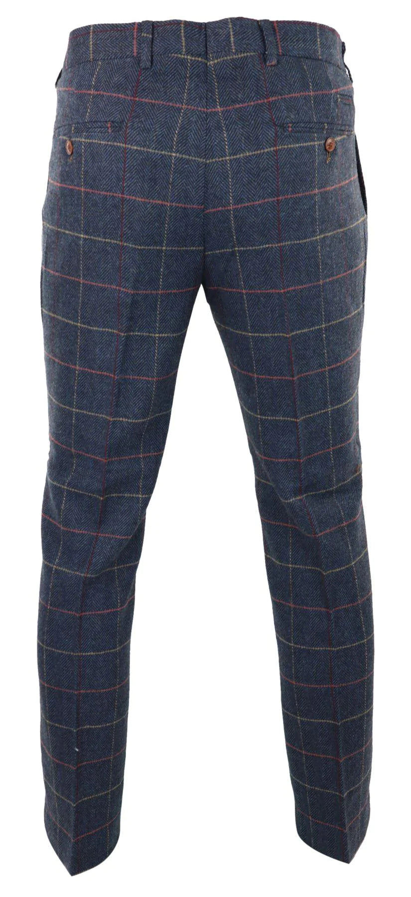 Miesten tummansiniset viininpunaiset ruudulliset kalanruotokuvioiset tweedhousut, vintage, uusi Marc Darcy