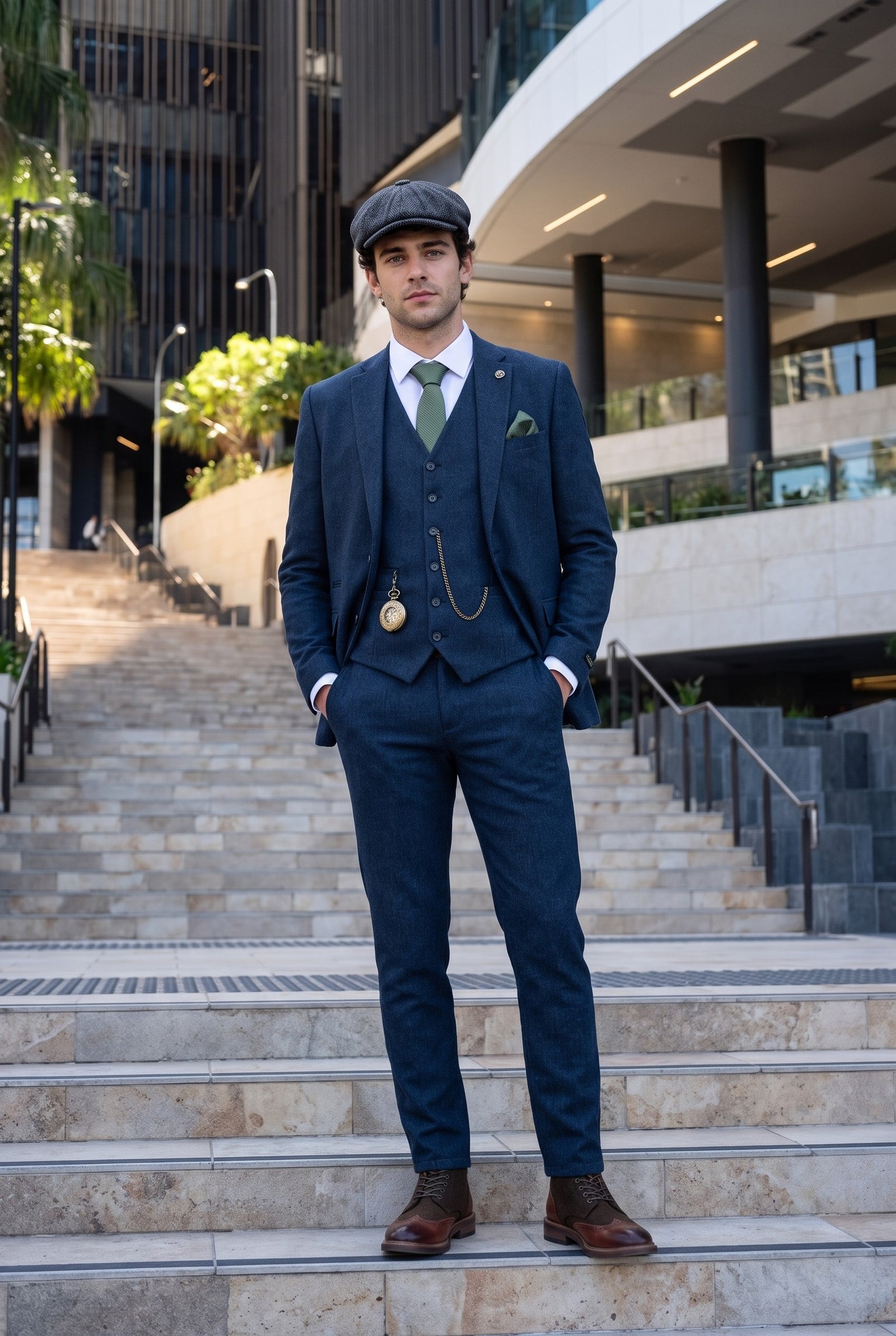 Look #385 styled with Miesten tummansininen Peaky Blinders -villapuku