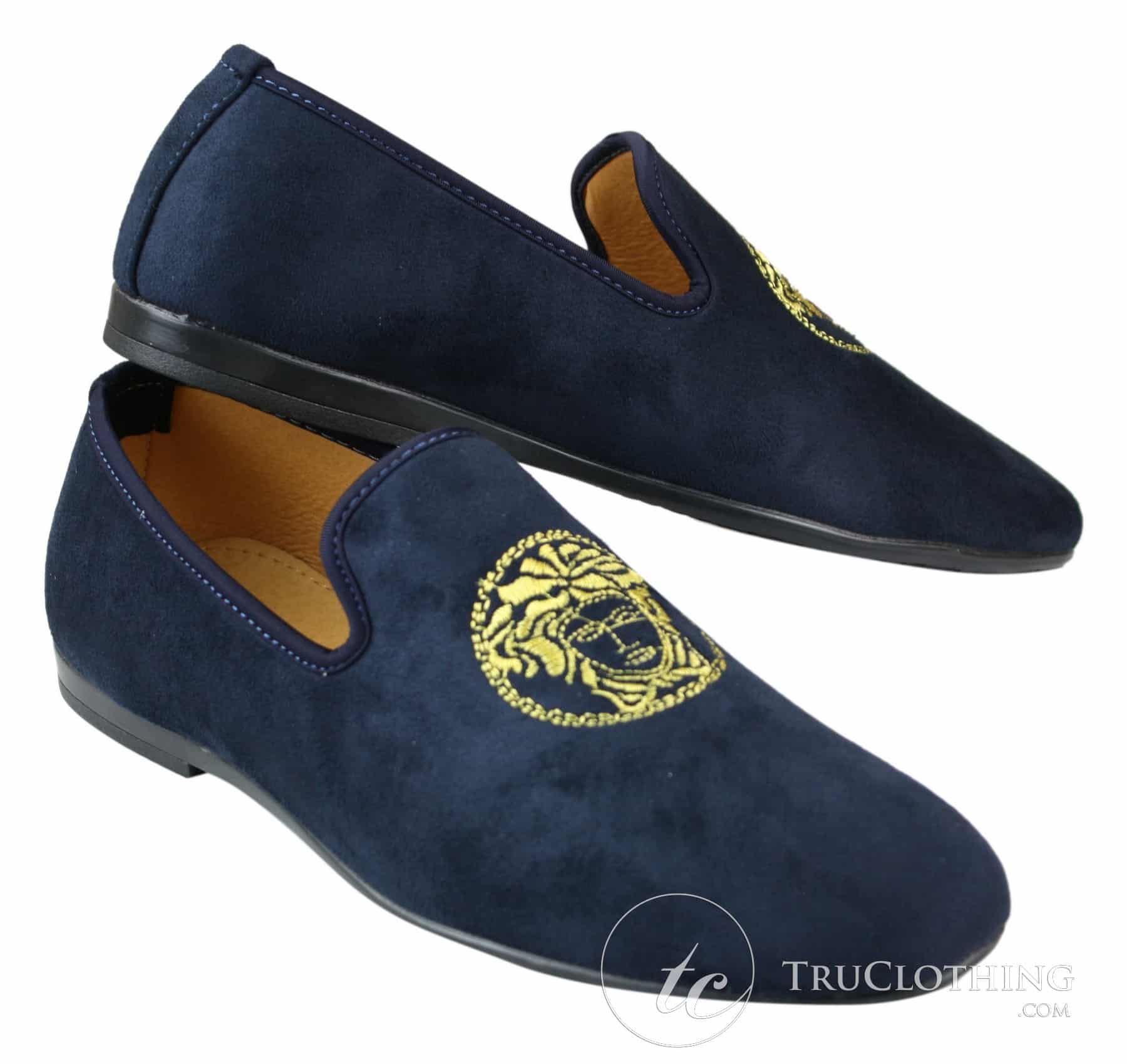 Fiorello HD0112-04 - Miesten mustat ikoniset Medusa-slip-on-loaferit, mokkasiinit, PU-mokkanahka, italialaiset ajokengät