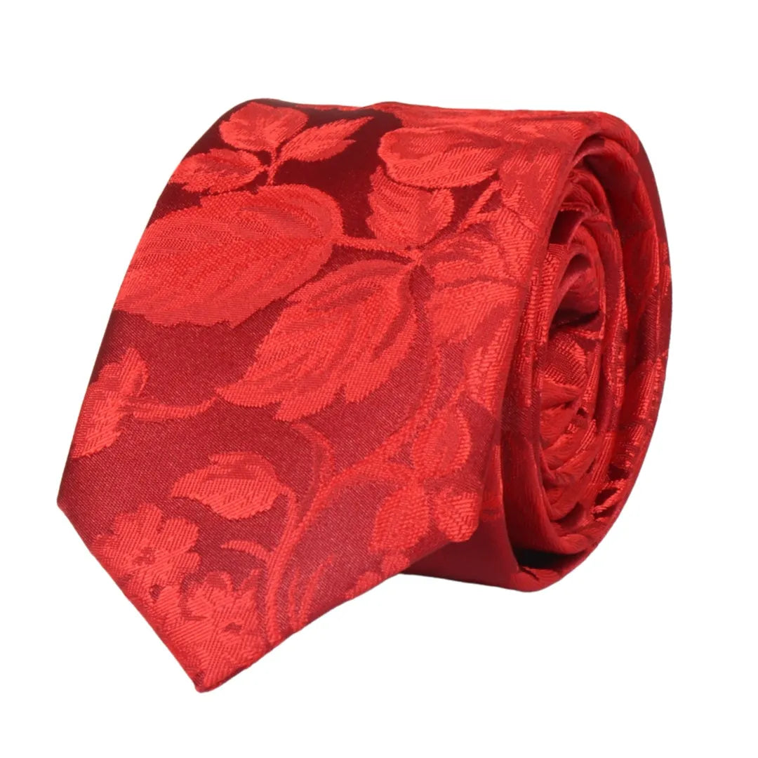 Miesten taskusolmio, muodollinen kukkakuvioinen solmio - punainen