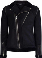 Miesten musta lampaannahkainen Brando-biker-takki