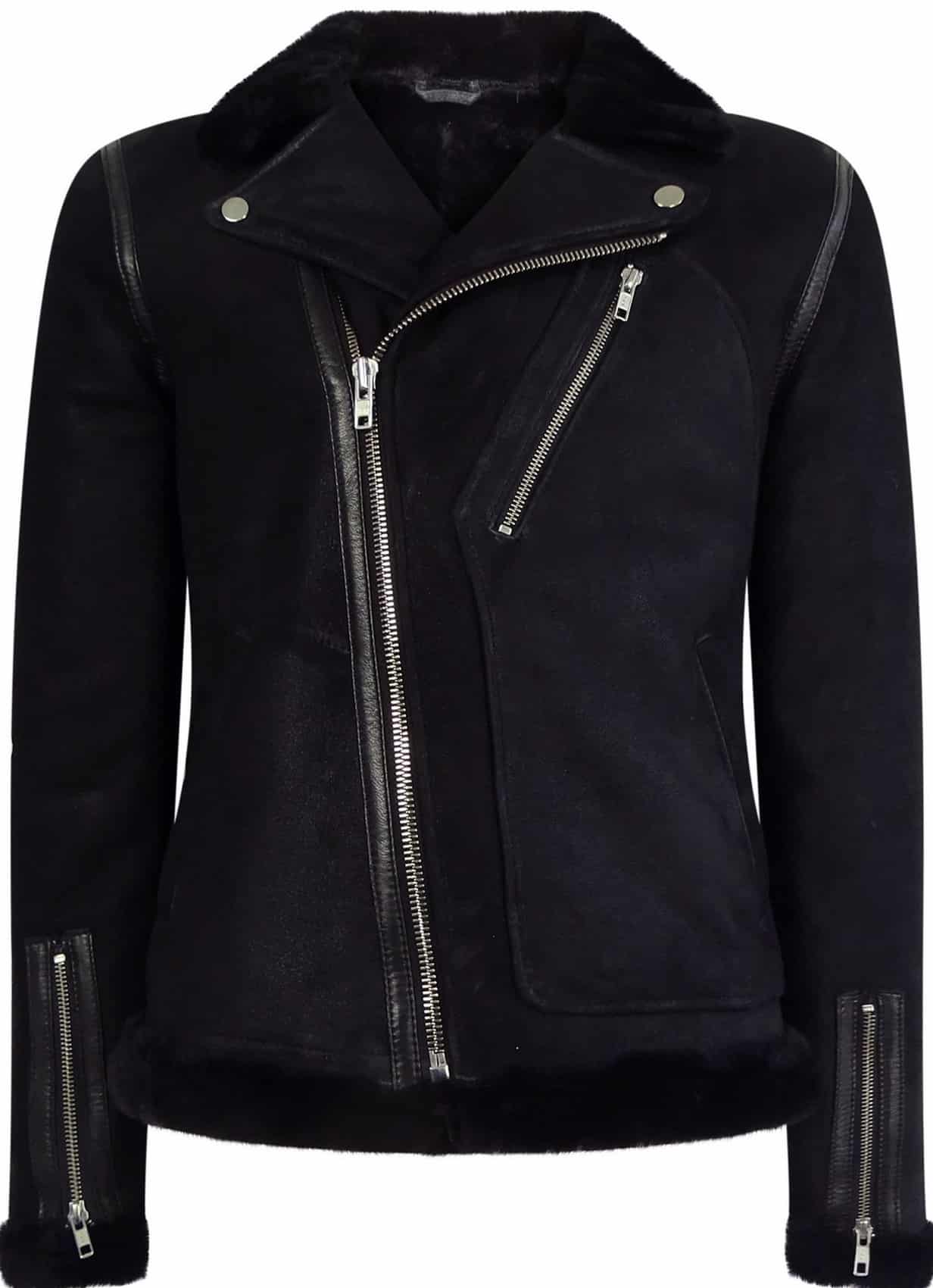 Miesten musta lampaannahkainen Brando-biker-takki
