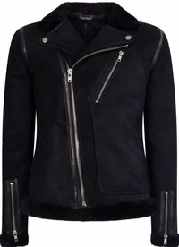 Miesten musta lampaannahkainen Brando-biker-takki