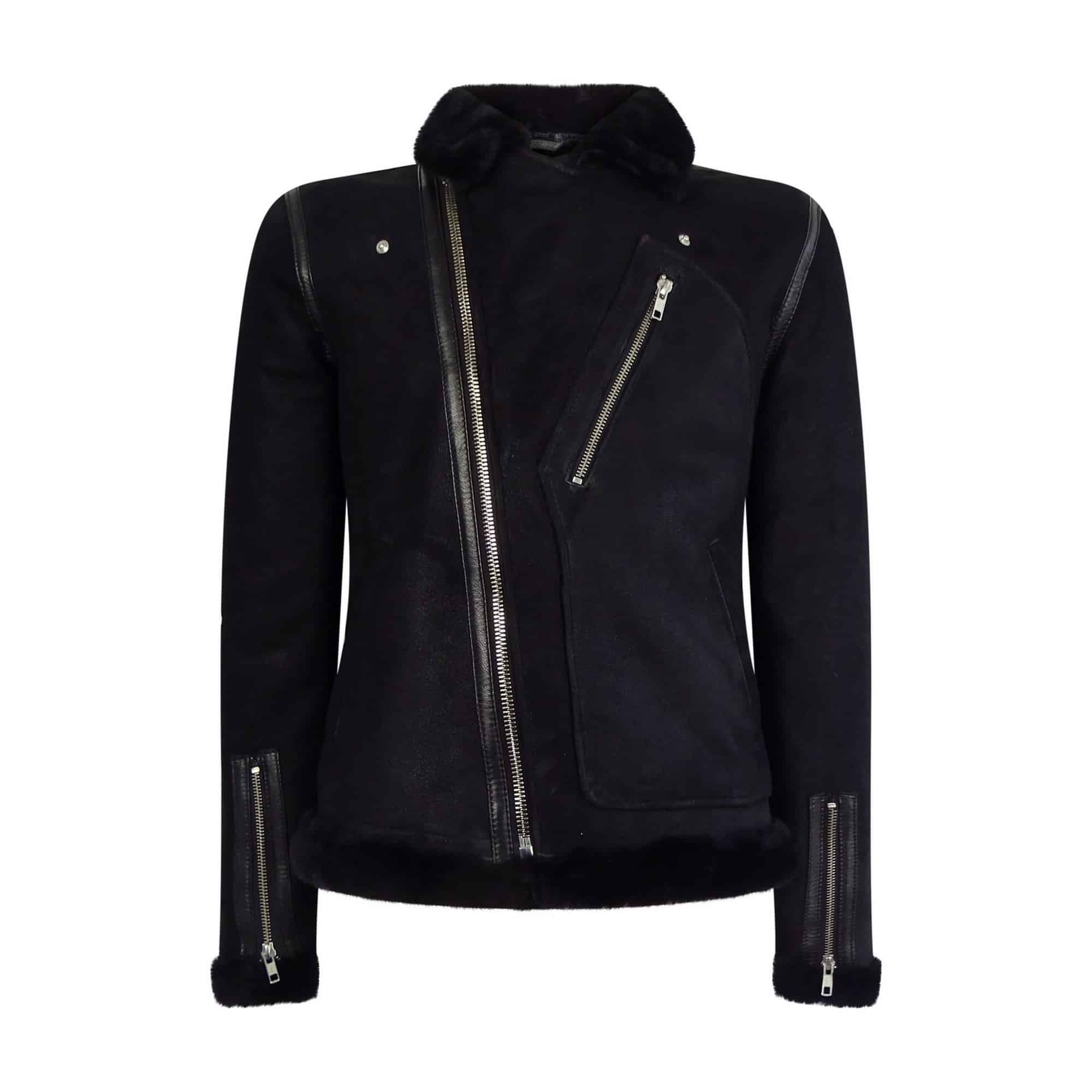 Miesten musta lampaannahkainen Brando-biker-takki