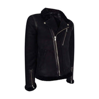 Miesten musta lampaannahkainen Brando-biker-takki