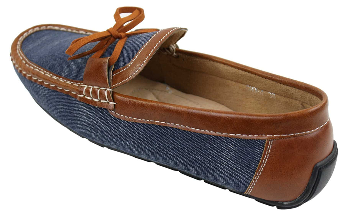 Miesten slip-on-farkkukengät, nahkaiset pitsiset mokkasiinikengät, älykkäät rentot italialaiset ruskeat laivastonsiniset