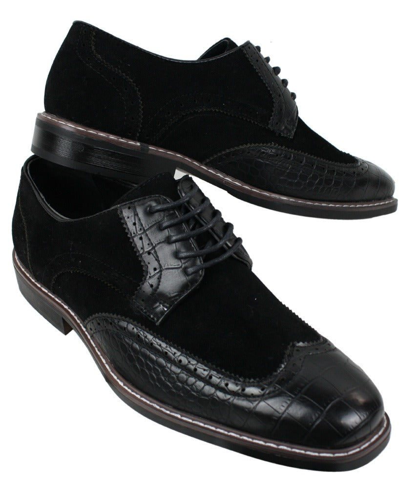 Miesten mustat ruskeat mokkanahka- ja käärmeennahkaiset brogue-kengät Gatsby Vintage