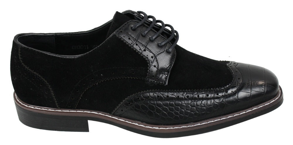 Miesten mustat ruskeat mokkanahka- ja käärmeennahkaiset brogue-kengät Gatsby Vintage