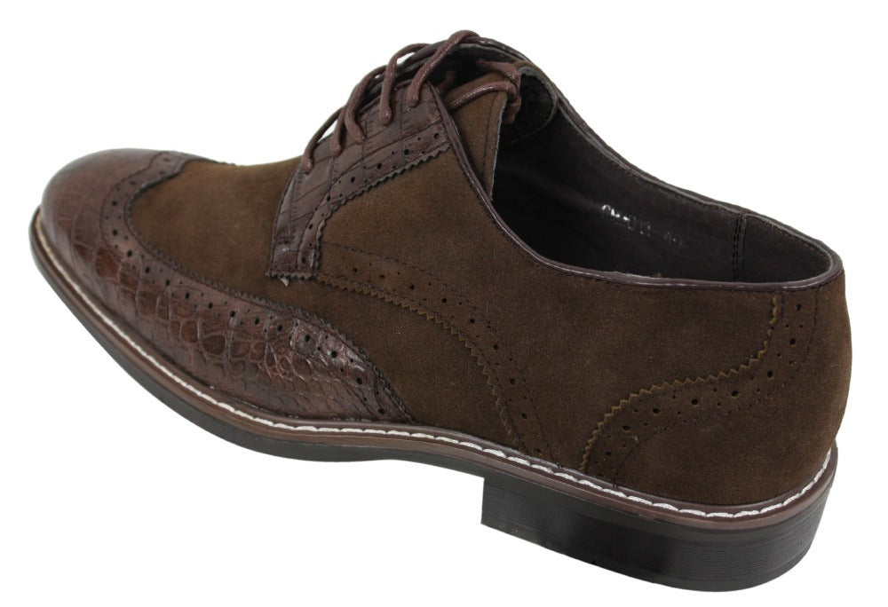 Miesten mustat ruskeat mokkanahka- ja käärmeennahkaiset brogue-kengät Gatsby Vintage
