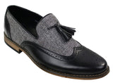 Miesten tweed- ja nahkaiset loaferit ajokengät, slip-on-kengät, tupsukuvio, vintage-retro