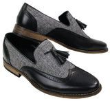 Miesten tweed- ja nahkaiset loaferit ajokengät, slip-on-kengät, tupsukuvio, vintage-retro