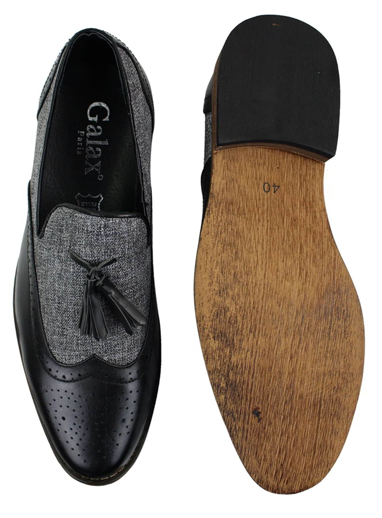 Miesten tweed- ja nahkaiset loaferit ajokengät, slip-on-kengät, tupsukuvio, vintage-retro