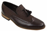 Miesten tweed- ja nahkaiset loaferit ajokengät, slip-on-kengät, tupsukuvio, vintage-retro