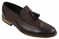 Miesten tweed- ja nahkaiset loaferit ajokengät, slip-on-kengät, tupsukuvio, vintage-retro