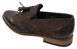 Miesten tweed- ja nahkaiset loaferit ajokengät, slip-on-kengät, tupsukuvio, vintage-retro