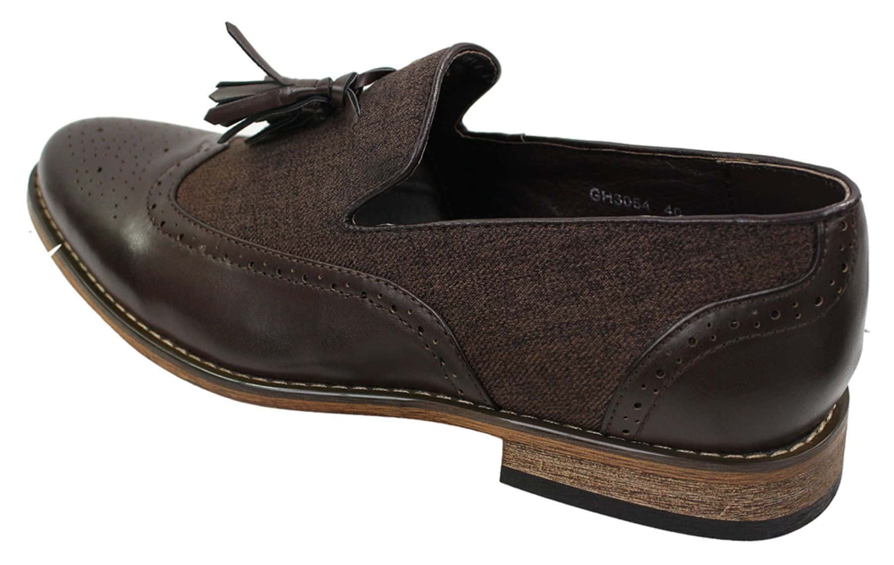 Miesten tweed- ja nahkaiset loaferit ajokengät, slip-on-kengät, tupsukuvio, vintage-retro