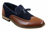 Miesten tweed- ja nahkaiset loaferit ajokengät, slip-on-kengät, tupsukuvio, vintage-retro