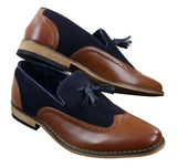 Miesten tweed- ja nahkaiset loaferit ajokengät, slip-on-kengät, tupsukuvio, vintage-retro