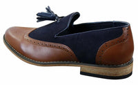 Miesten tweed- ja nahkaiset loaferit ajokengät, slip-on-kengät, tupsukuvio, vintage-retro