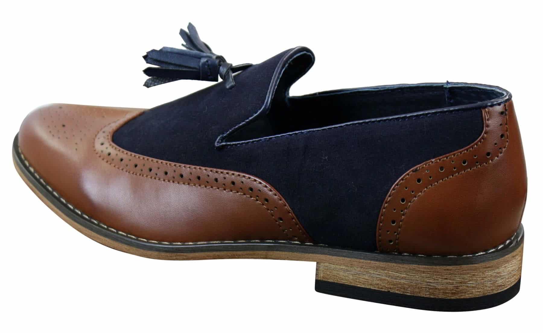 Miesten tweed- ja nahkaiset loaferit ajokengät, slip-on-kengät, tupsukuvio, vintage-retro