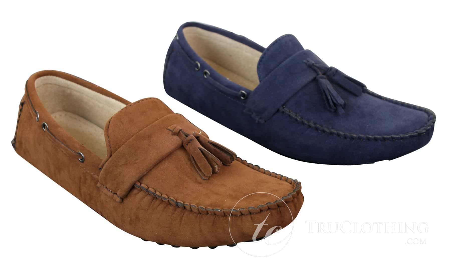 Miesten mokkanahkaiset ruskeat laivastonsiniset tupsukoristeiset mokkasiinit ajokengät mokkasiinit slip-on nahkakengät