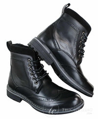 Galax GLX3521 miesten ruskeat mustat brogue-nilkkurit, nahkaiset mokkanahkaiset nauhalliset cowboy-nilkkurit, älykkäät rentoa kengät