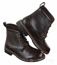 Galax GLX3521 miesten ruskeat mustat brogue-nilkkurit, nahkaiset mokkanahkaiset nauhalliset cowboy-nilkkurit, älykkäät rentoa kengät