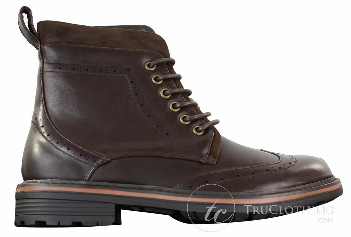 Galax GLX3521 miesten ruskeat mustat brogue-nilkkurit, nahkaiset mokkanahkaiset nauhalliset cowboy-nilkkurit, älykkäät rentoa kengät