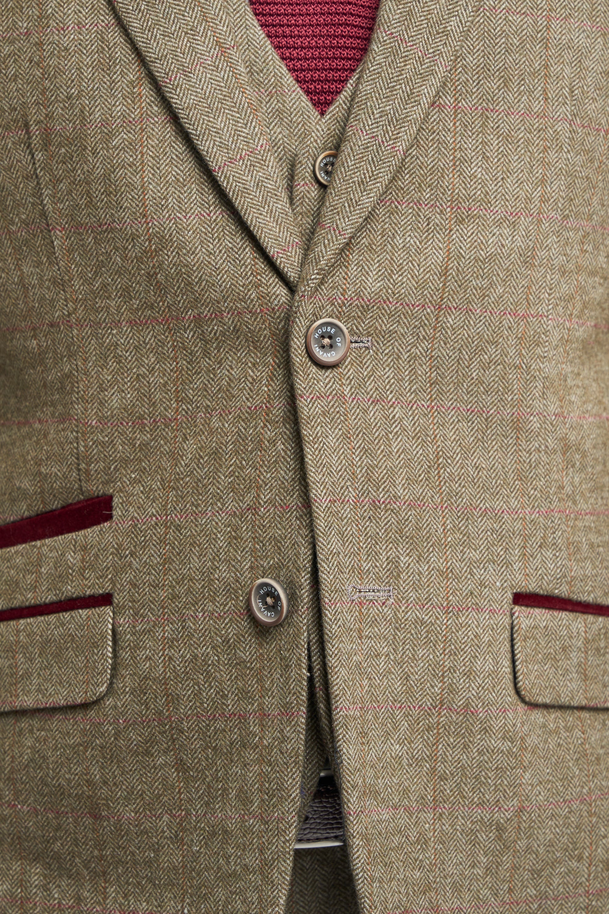 Miesten oliivinvihreä tweed-ruutupuku
