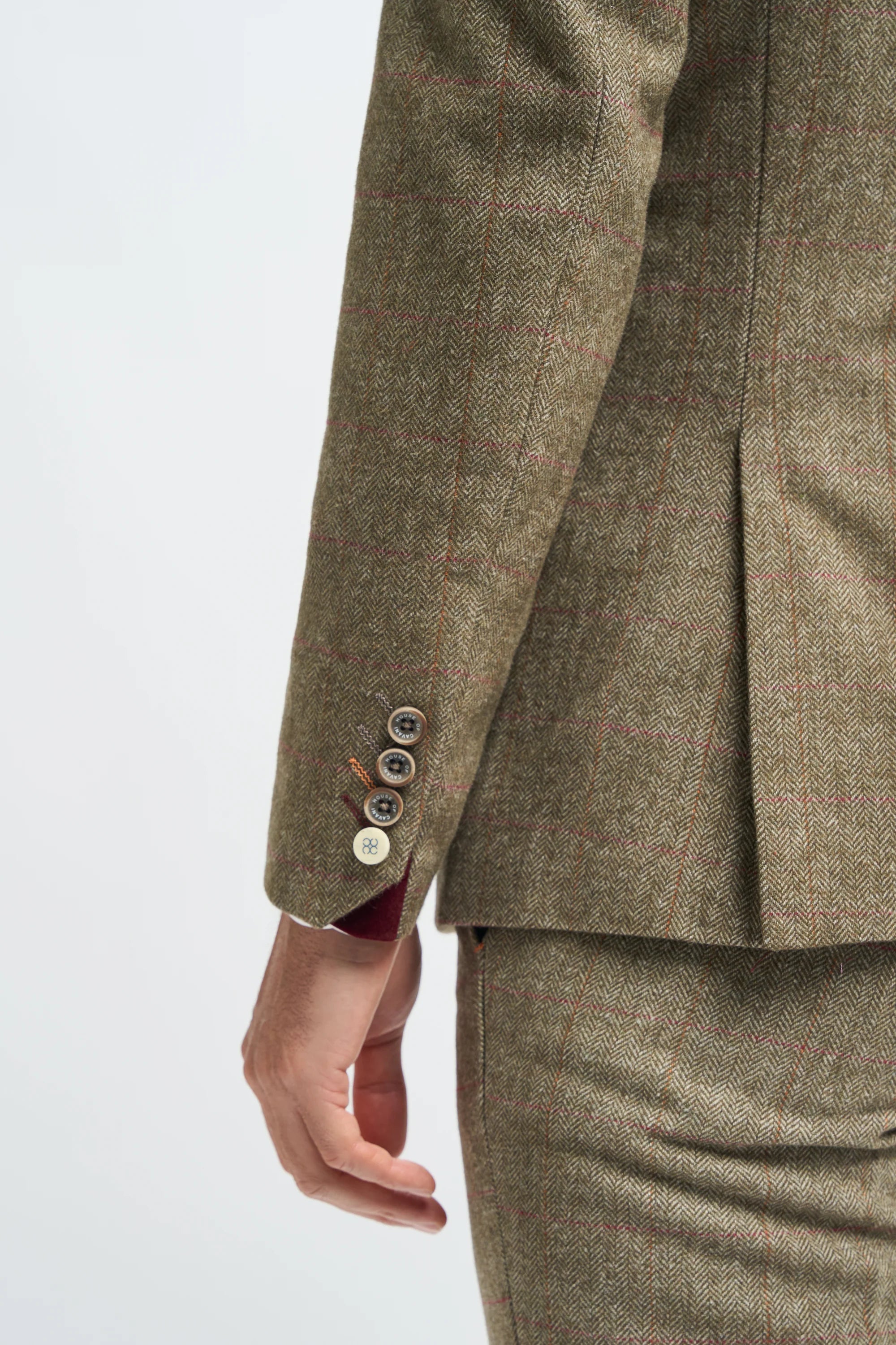 Miesten oliivinvihreä tweed-ruutupuku