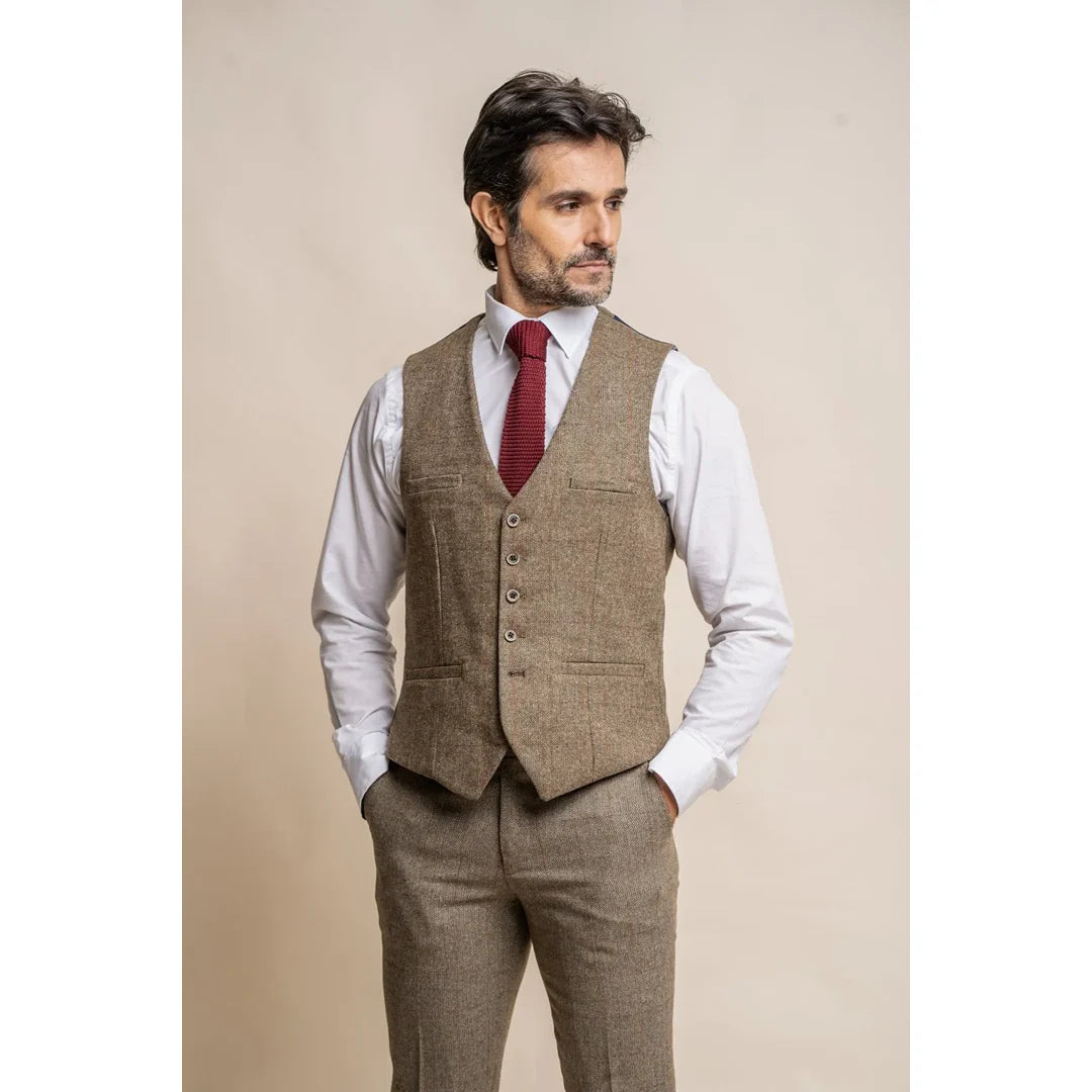 Gaston - Miesten oliivinvihreä tweed-ruutuliivi