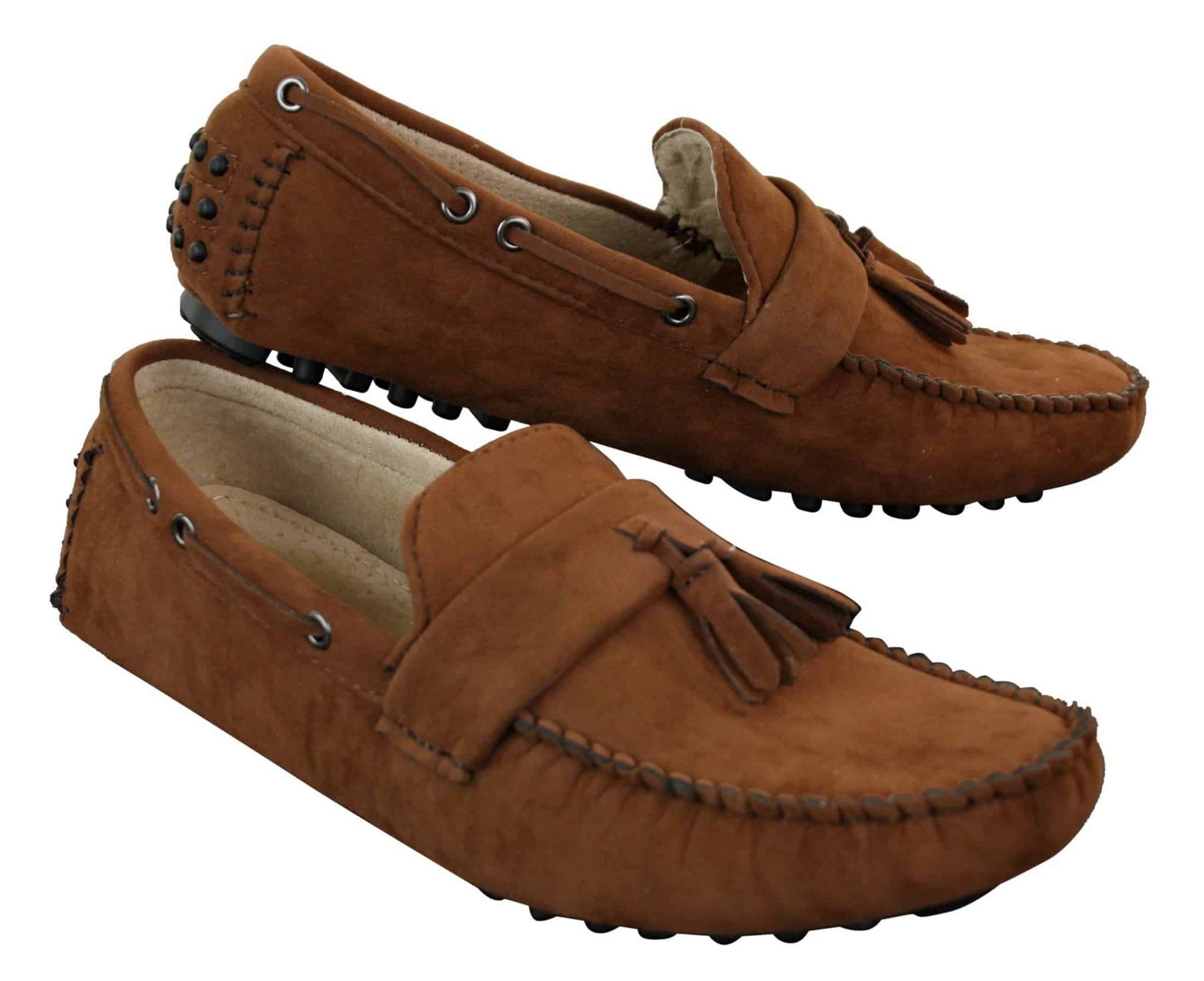 Miesten mokkanahkaiset ruskeat laivastonsiniset tupsukoristeiset mokkasiinit ajokengät mokkasiinit slip-on nahkakengät