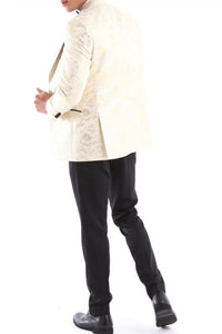 Miesten 3-osainen kermanvärinen musta norsunluunvärinen puku rusetti smokki seremonia häät sulhasen tanssiaiset