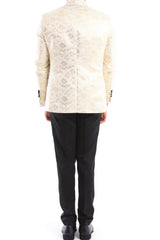 Miesten 3-osainen kermanvärinen musta norsunluunvärinen puku rusetti smokki seremonia häät sulhasen tanssiaiset