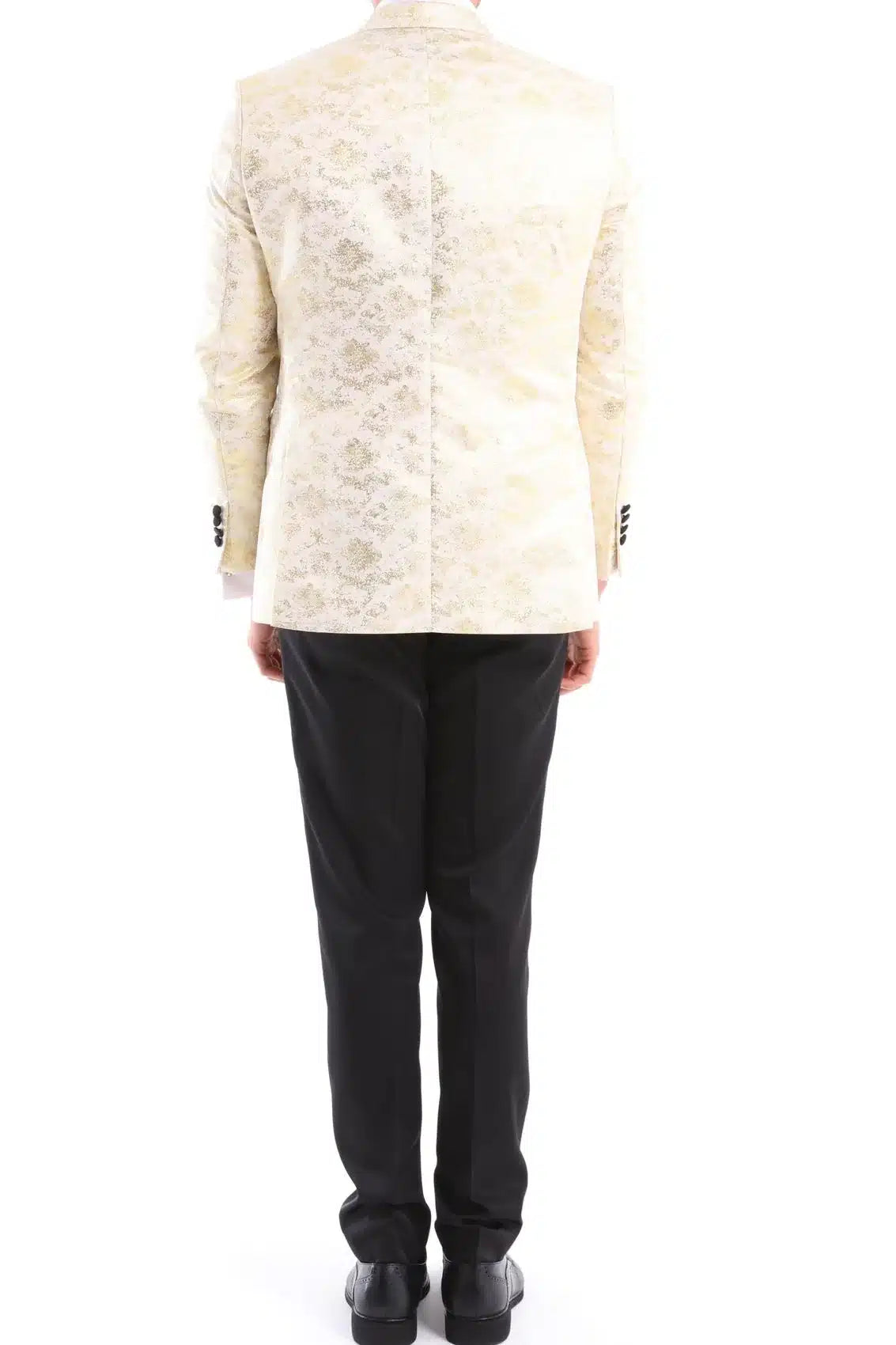 Miesten 3-osainen kermanvärinen musta norsunluunvärinen puku rusetti smokki seremonia häät sulhasen tanssiaiset