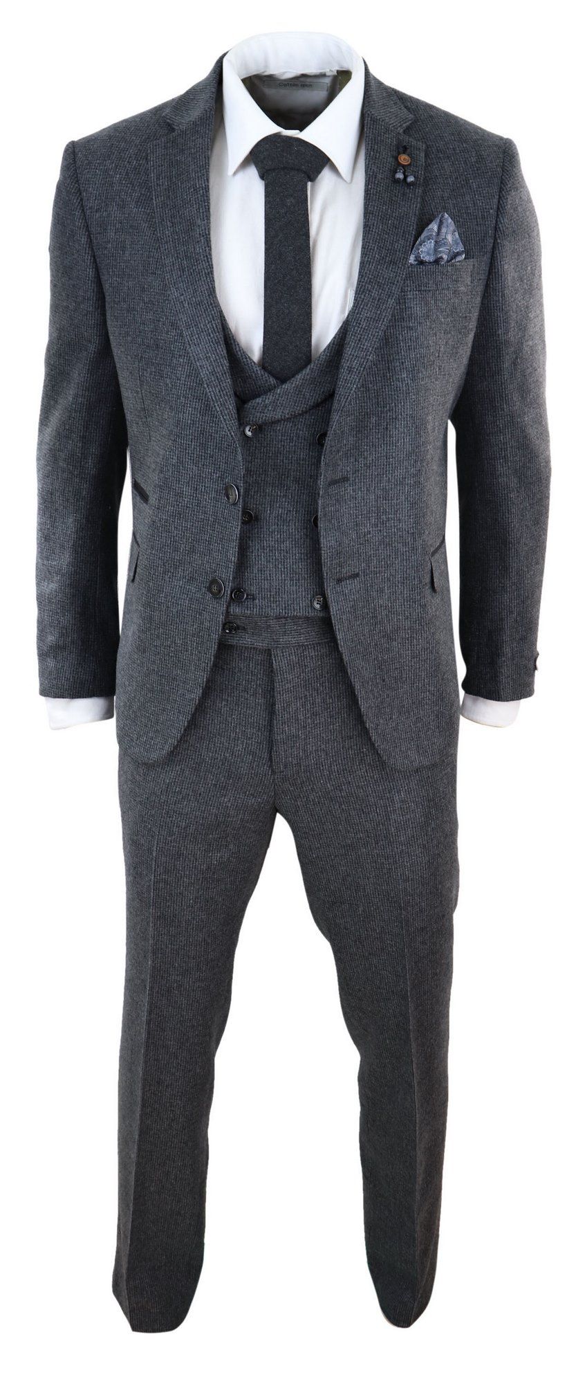 Harmaa tweed-puku, 3-osainen